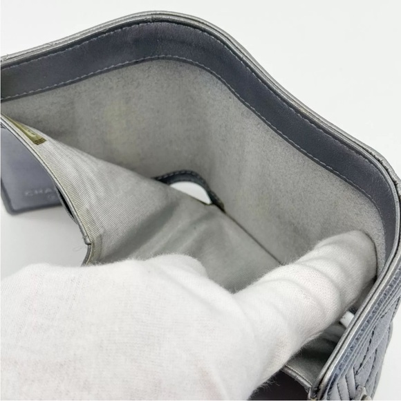 CHANEL BOY QUILTED TRIFOLD COMPACT WALLET SILVER - Picture 9 of 16